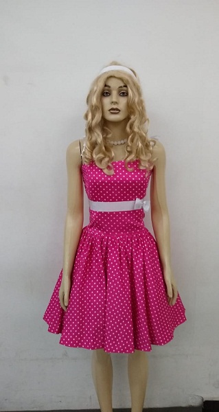 50s Vestido pink bola branca 